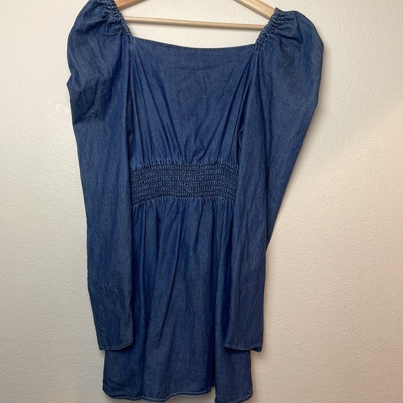 Free People Women’s Molly Puff Sleeve Retro Western Denim Mini Dress Size M - Picture 9 of 12